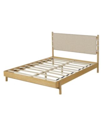  Modern Queen Bed Frame Set with 2 Nightstands, Beige Wood Platform Bed