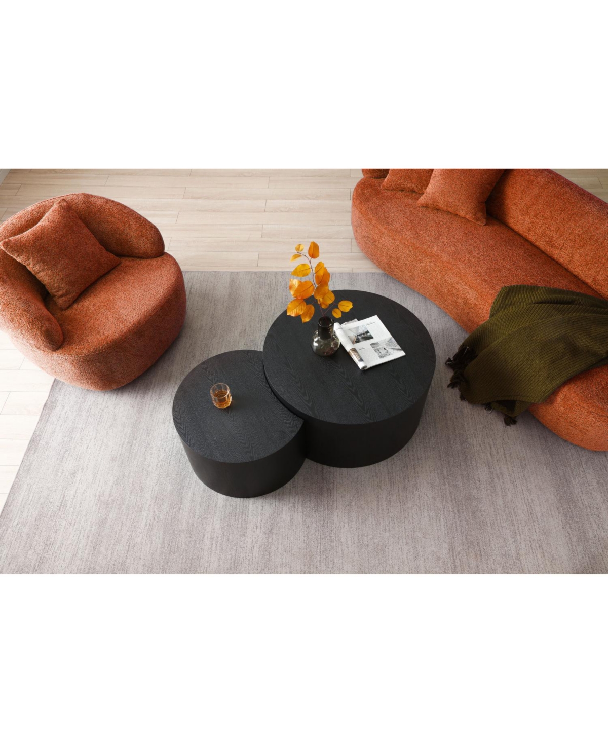 Streamdale Furniture 360 Swivel Mid Century Modern Curved Sofa, 1-Seat Cloud couch Boucle sofa Fabric Couch, Orange