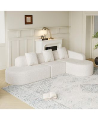 L-shaped curved modular sofa, modern lychee-textured polyester fabric, curved backrest