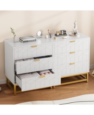 3-Drawer Wood Dresser with Gold Metal Legs & Handles