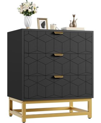 3-Drawer Wood Dresser with Gold Metal Legs & Handles