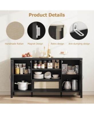47.2" Rattan Buffet Cabinet with Storage, Boho Farmhouse Sideboard with Adjustable Shelves, Drawer, Doors, Kitchen Coffee Bar Cabinet
