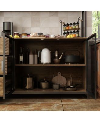 Brown Buffet Sideboard Cabinet with Metal Mesh Doors, 3-Drawers