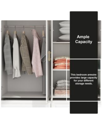 Wooden 4-Door Super Large Bedroom Armoire Wardrobe with Hanging Bars