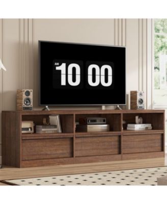 70" TV Stand for TVs up to 85", Mid Century Modern Entertainment Center with Drawer, Open Shelves & Cable Management