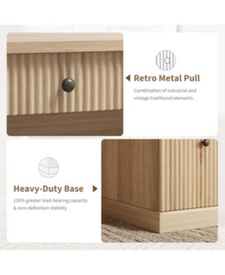 54" Fluted Executive Desk with Charging Station, Modern Home Office Writing Desk with File Drawers and Cabinet Storage