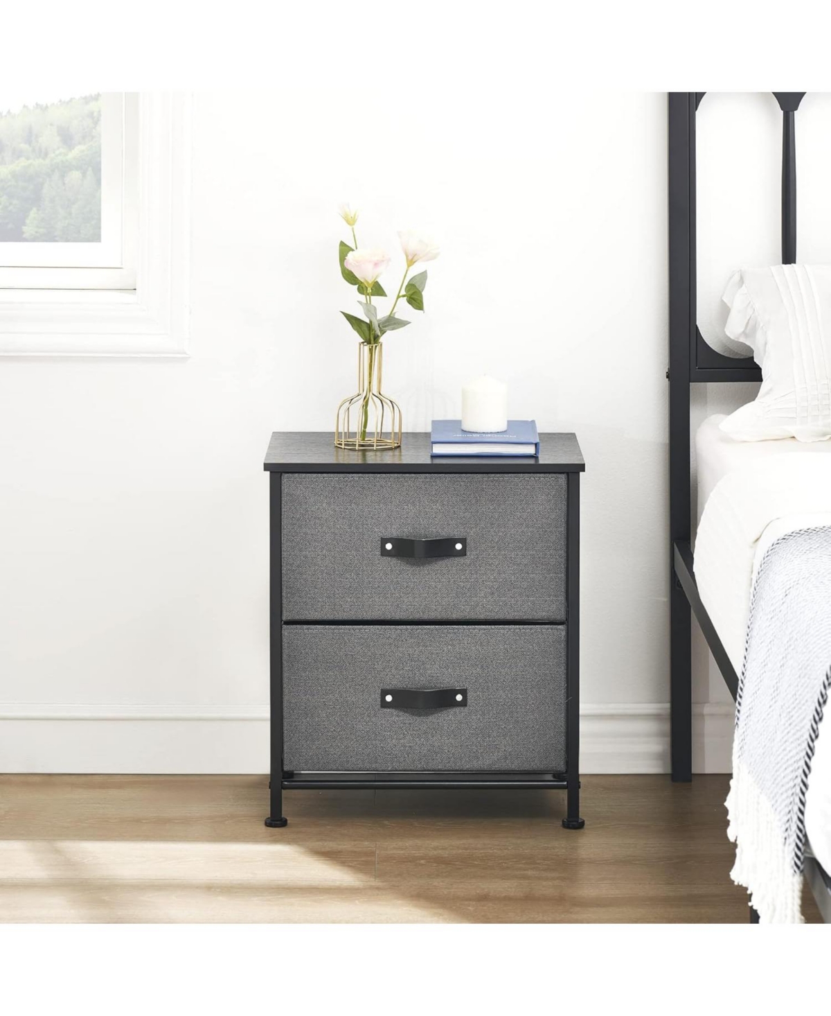 gaomon 2 Drawer Dresser Nightstand, Black Small Bedside Table with Fabric Drawers, End Table for Bedroom, Living Room, Dorm