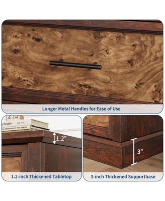 6 Drawer Dresser for Bedroom, Farmhouse Chest with Metal Handles, Rustic Double Wood Dresser Organizer