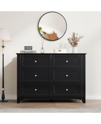 6 Drawer Dresser for Bedroom, Wooden Chest with Deep Drawers and Metal Knobs for Entryway, Hallway, or Kids Room