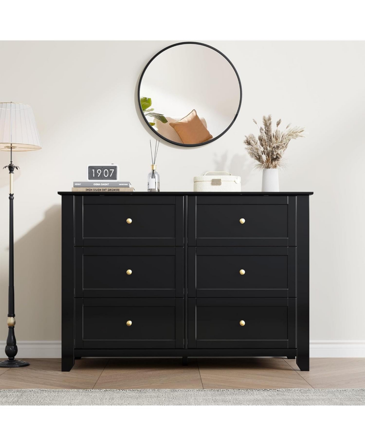 gaomon 6 Drawer Dresser for Bedroom, Wooden Chest with Deep Drawers and Metal Knobs Entryway, Hallway, or Kids Room