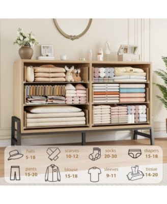 Freestanding 52 Inch Wide Wooden Dresser with 6 Large Storage Drawers Closet Storage Dresser Chest for Living Room and Bedroom and Entryway