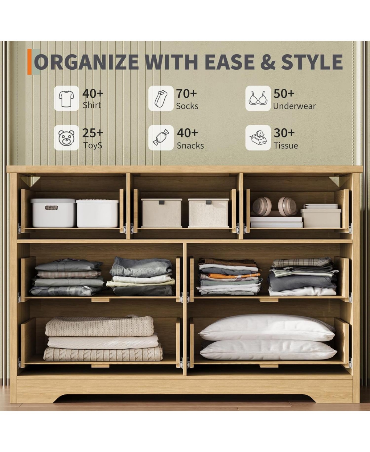 Gaomon Fluted Dresser for Bedroom with 7 Drawers, 47.24" Wide Modern Chest Drawers