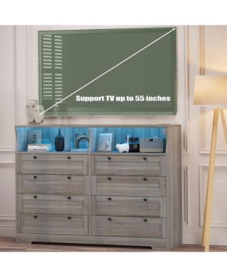 8 Drawers Wooden Dressers with LED Lights and Power Outlet for Bedroom