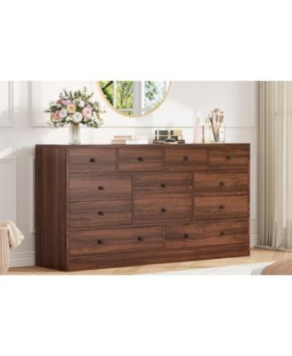 12 Drawer Dresser for Bedroom, 61 Inch Wood Dresser with Power Outlet