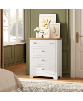 4-Drawer Nightstand with LED light, glass top, and sleek white finish—perfect for bedrooms, living rooms, or entryways.
