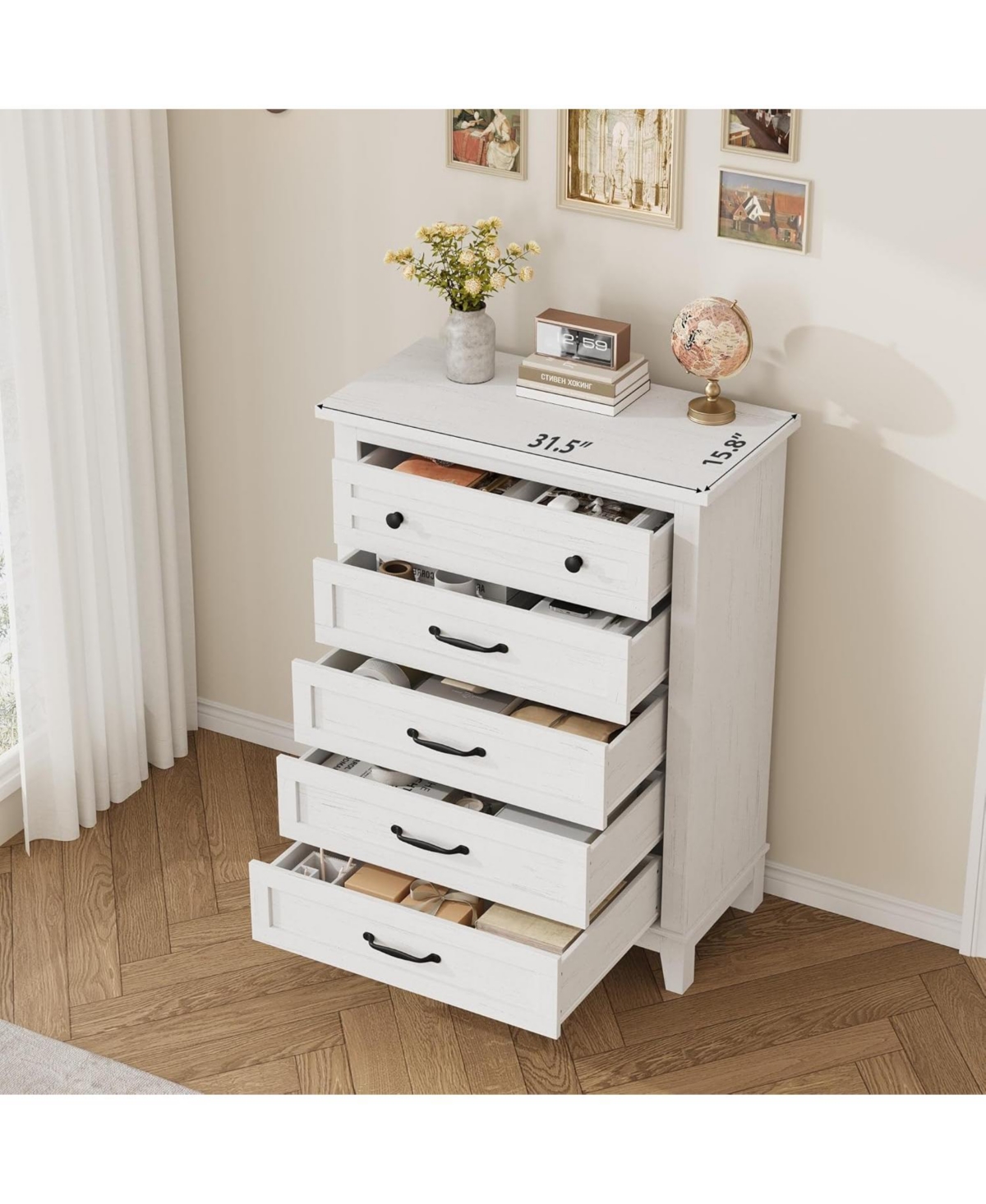 Gaomon 41.3" Tall 5-Drawer Dresser, Freestanding Wooden Chest for Bedroom or Living Room