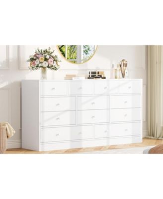 12 Drawer Dresser for Bedroom, 61 Inch Wood Dresser with Power Outlet