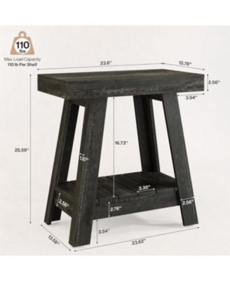 2-Tier Wooden End Table, Farmhouse Small Sofa Side Table with Storage, Rustic Grey