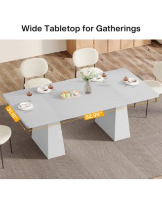 63-Inch Dining Table with Double Pedestal Base, Modern Kitchen Tabl, Espresso Brown