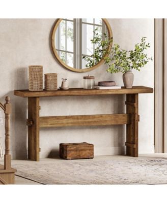 Solid Wood Console Table for Entryway, 63-Inch Long Farmhouse Sofa Table Behind Couch
