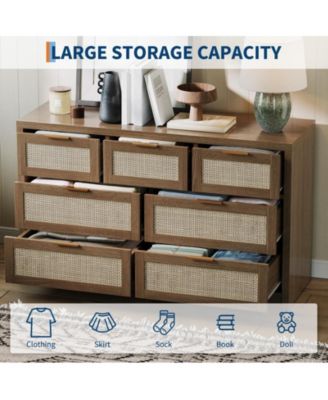 Rattan 7 Drawers Dresser for Bedroom