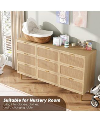 Rattan 9 Drawer Dressers for Bedroom