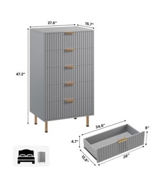 Fluted 5 Drawer Storage Dresser, Tall Modern Chest with Ample Deep Drawers and Wide Top