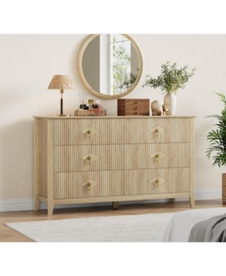 Dresser 54"W, 6-Drawer Extra Wide Modern Wood Chest with Metal Handles, Bedroom Storage Cabinet TV Stand
