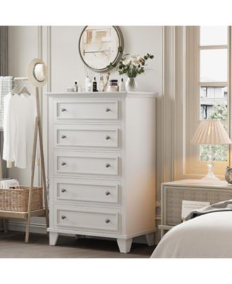 5-Drawer 48" Wood Chest with Deep Drawers, Modern Storage Organizer Tall Bedroom Dresser