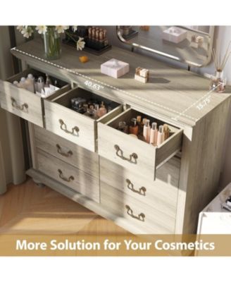 Rustic Grey 9-Drawer Bedroom Dresser, 37.8" Tall Wood Chest with Wide Drawers & Carved Metal Handles, Sturdy Organizer for Living Room Hallway