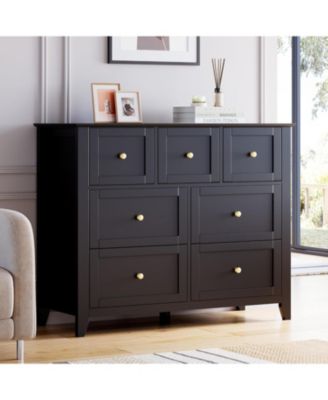 7-Drawer Modern Chest, Deep Storage Drawers with Nickel Round Handles, Stylish Wood Organizer for Bedroom Living Room Entryway