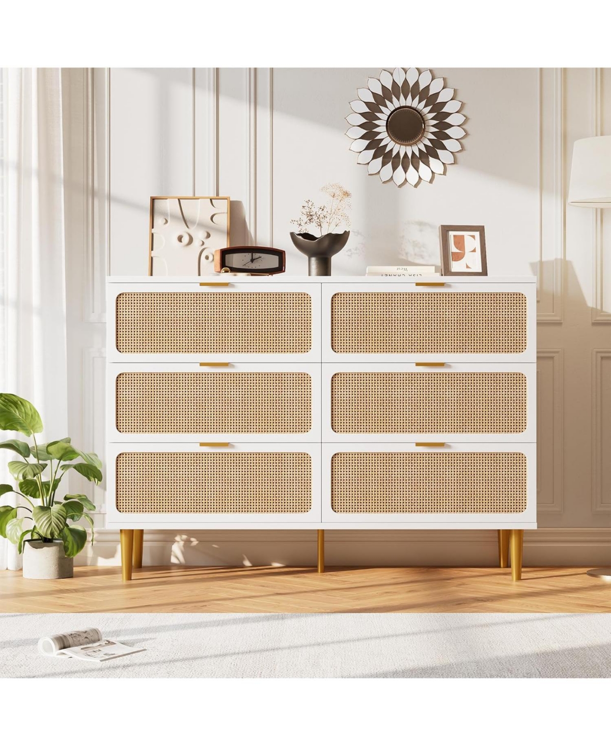 gaomon 6-Drawer Bedroom Dresser, Large Double Chest with Deep Drawers, Wood Storage for Closet Living Room Hallway Kids