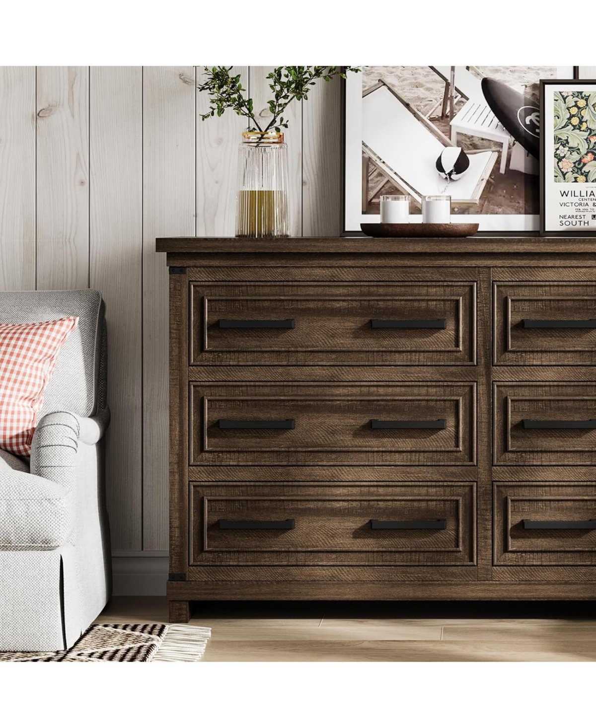 gaomon Modern 6-Drawer Bedroom Tv Cabinet, Wide Storage Dresser for Clothes Organization in Living Room, Dining Room, or Hallway