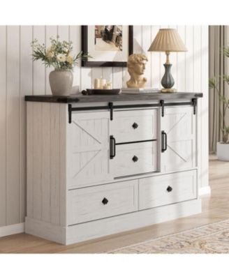 45" Farmhouse Barn Door 4-Drawer Dresser, Compact TV Stand and Storage Chest for Bedroom or Hallway