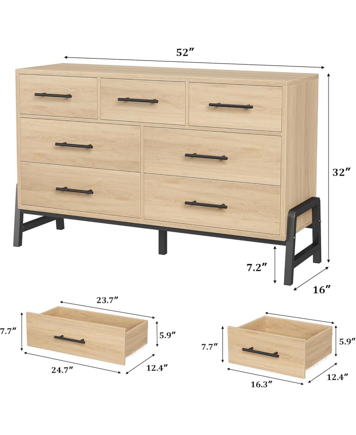 gaomon 52" Wide 7-Drawer Bedroom Dresser, Modern Storage Chest for Entryway, Bedroom, or Living Room