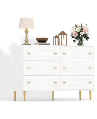 Farmhouse 6-Drawer Bedroom Dresser, 47.2" Wide Rustic Chest with Bar Pulls and Natural Texture for Living Room or Entryway