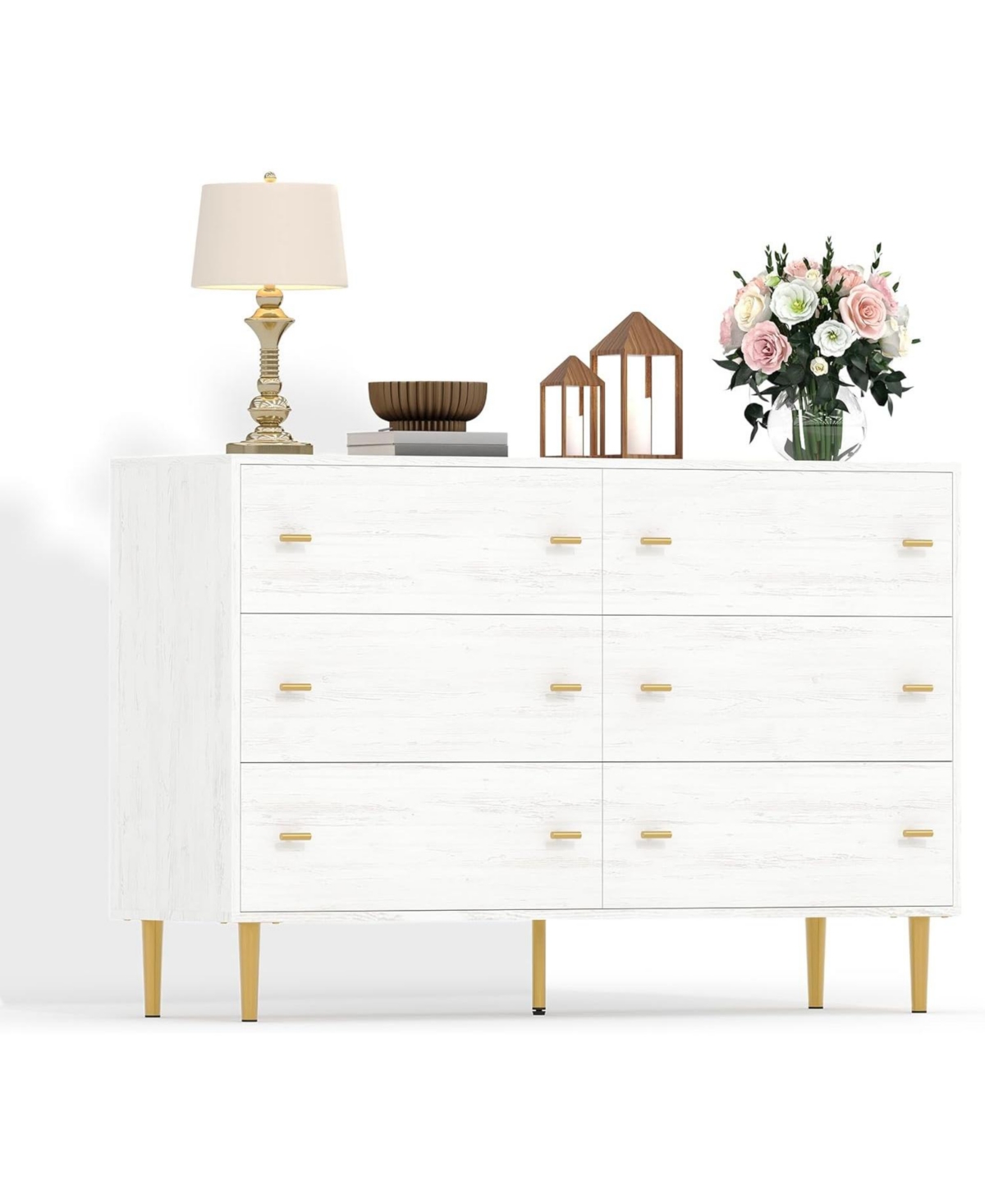 gaomon Farmhouse 6-Drawer Bedroom Dresser, 47.2" Wide Rustic Chest with Bar Pulls and Natural Texture for Living Room or Entryway