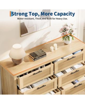 Fluted 6-Drawer Bedroom Dresser, 47.4" Wide Mid-Century Modern Chest with Storage Cabinet & Large Drawers for Bedroom and Living Room