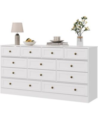 12-Drawer Wooden Bedroom Dresser, Wide Chest with Storage Organizer & TV Stand for 65" TV, Clothes Storage for Living Room, Hallway, 61"x15.75"