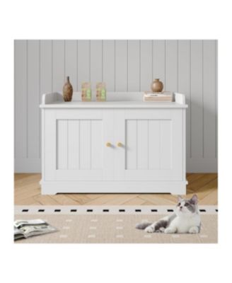 Wooden Cat Litter Box Enclosures,Hidden Litter Box,Pet House with Barn Door