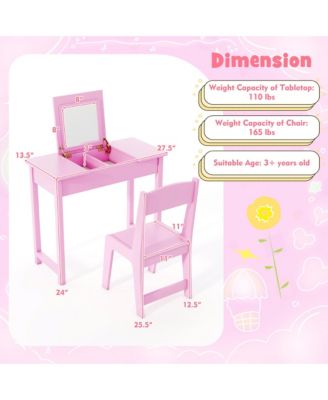 Kids Vanity Table & Chair Set 2-in-1 Princess Makeup Dressing Desk Set