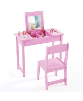 Kids Vanity Table & Chair Set 2-in-1 Princess Makeup Dressing Desk Set