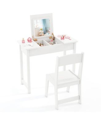 Kids Vanity Table and Chair Set 2-in-1 Princess Makeup Dressing Desk Set