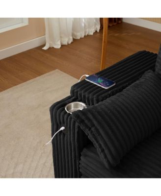 67" Pull-Out Sleeper Sofa Bed with USB Port & Cup Holders, Convertible Loveseat with Adjustable Backrest for Small Spaces-Maison Boucle