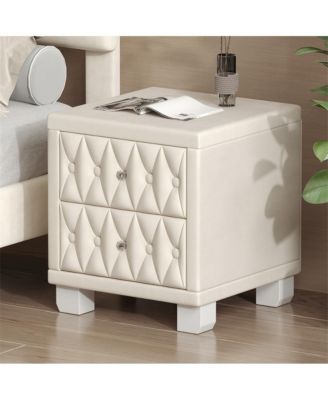 Velvet Nightstand with 2 Drawers and Crystal Handles Elegant Storage End Table for Bedroom
