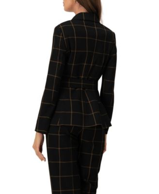 Women's Striped Double-Breasted Blazer with Belt