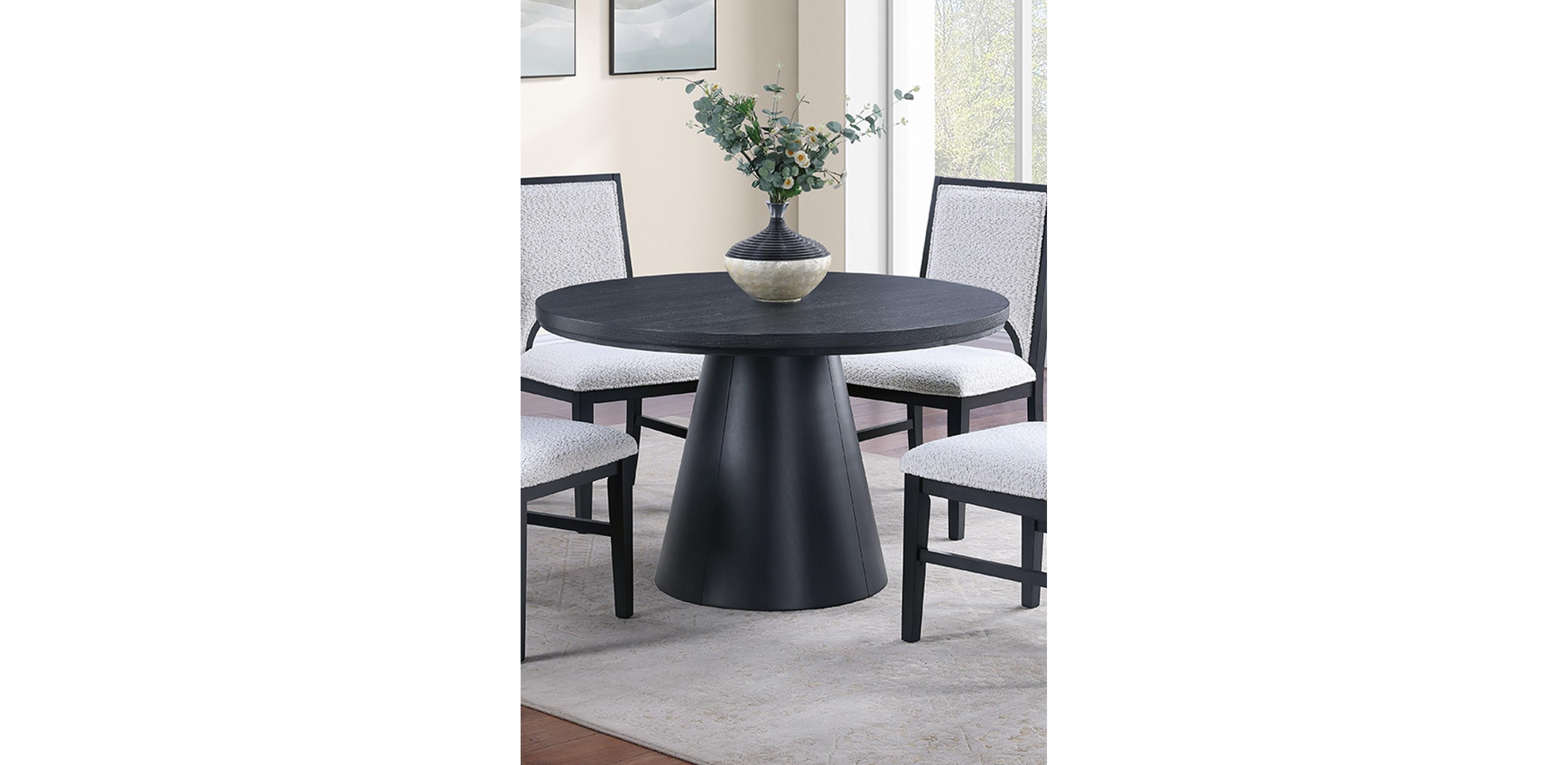 Lovmor 1pc Round Table Unique Cone-Shaped Base Black Color Wooden Casual Modern Dining Room Table Only