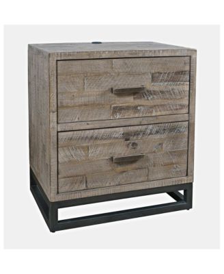 Modern Coastal 25" Distressed Solid Wood Nightstand with USB Charging