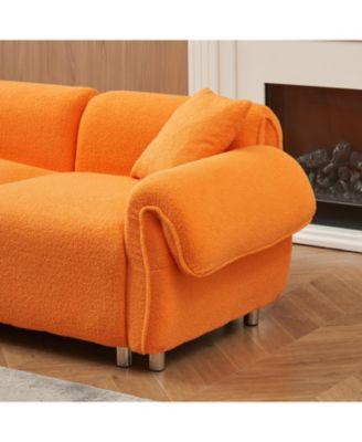 Orange Teddy Velvet Sofa with 3 Pillows
