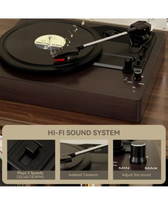 Retro Record Player System with 3-Speed Turntable, Bluetooth 5.0 & Dual Speakers